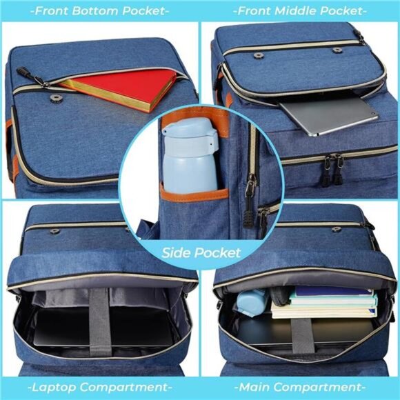 Laptop Backpack for Women Men, with USB Charging Port Blue - Picture 5 of 6